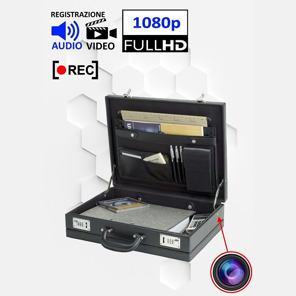 Valigetta con micro registratori audio video incorporati